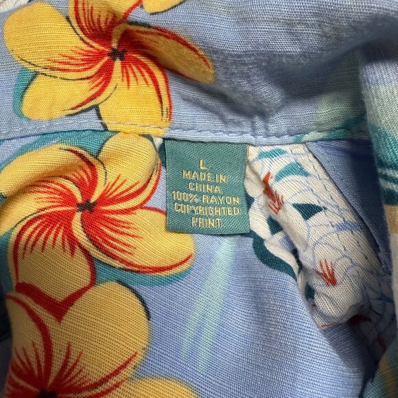 Vintage Tommy Bahama Mens L Shirt Hawaiian Blue Floral Short Sleeve - Picture 13 of 13